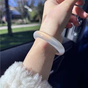 Translucent Opalite-Look Round Bangle Bracelet - White